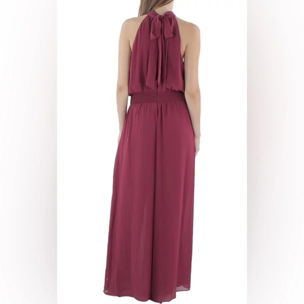 VINCE CAMUTO TIE NECK CHIFFON OVERLAY JUMPSUIT